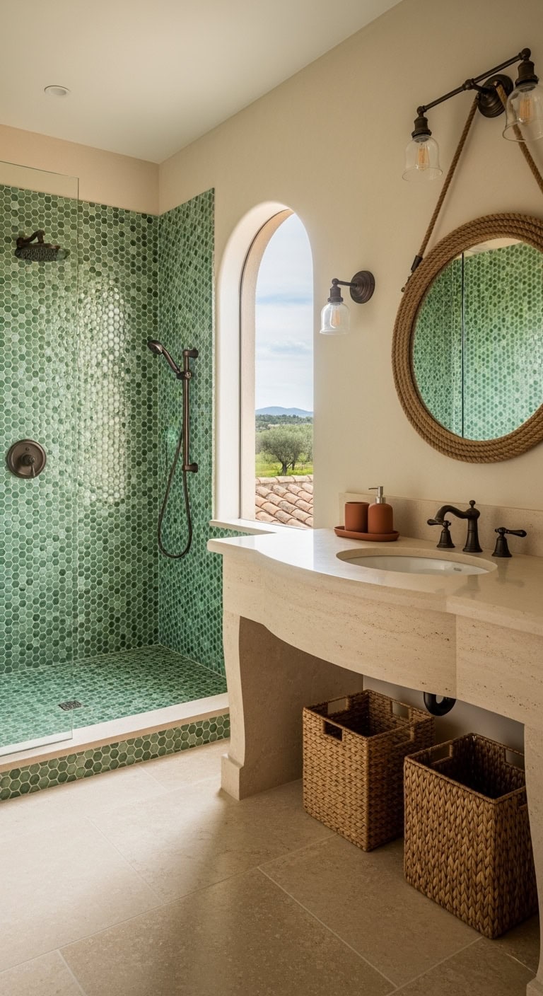 pistachio green mediterranean bathroom
