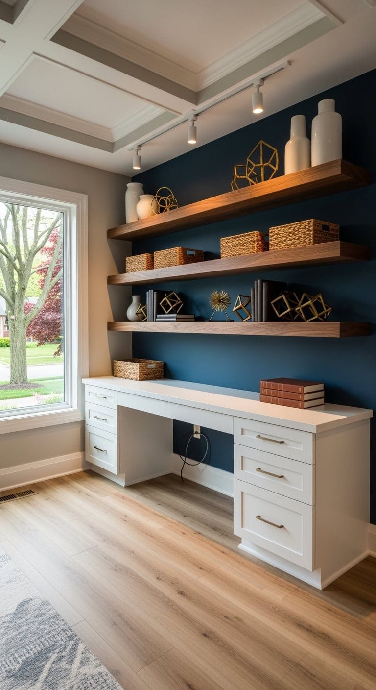 asymmetrical floating shelves display