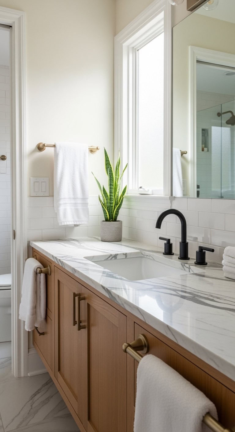 contrasting matte black bathroom retreat