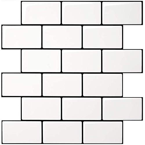 Peel and Stick Backsplash for Kitchen White Subway (10 Tiles, Thicker Design)