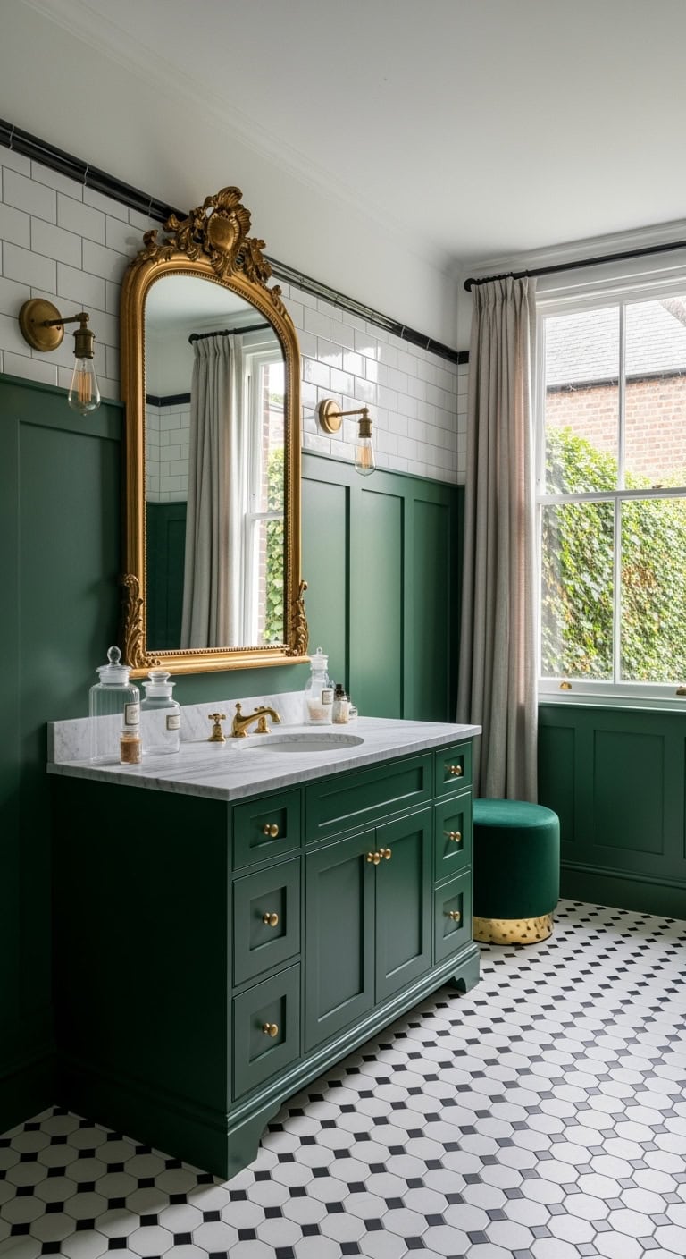 victorian emerald wainscoting bathroom