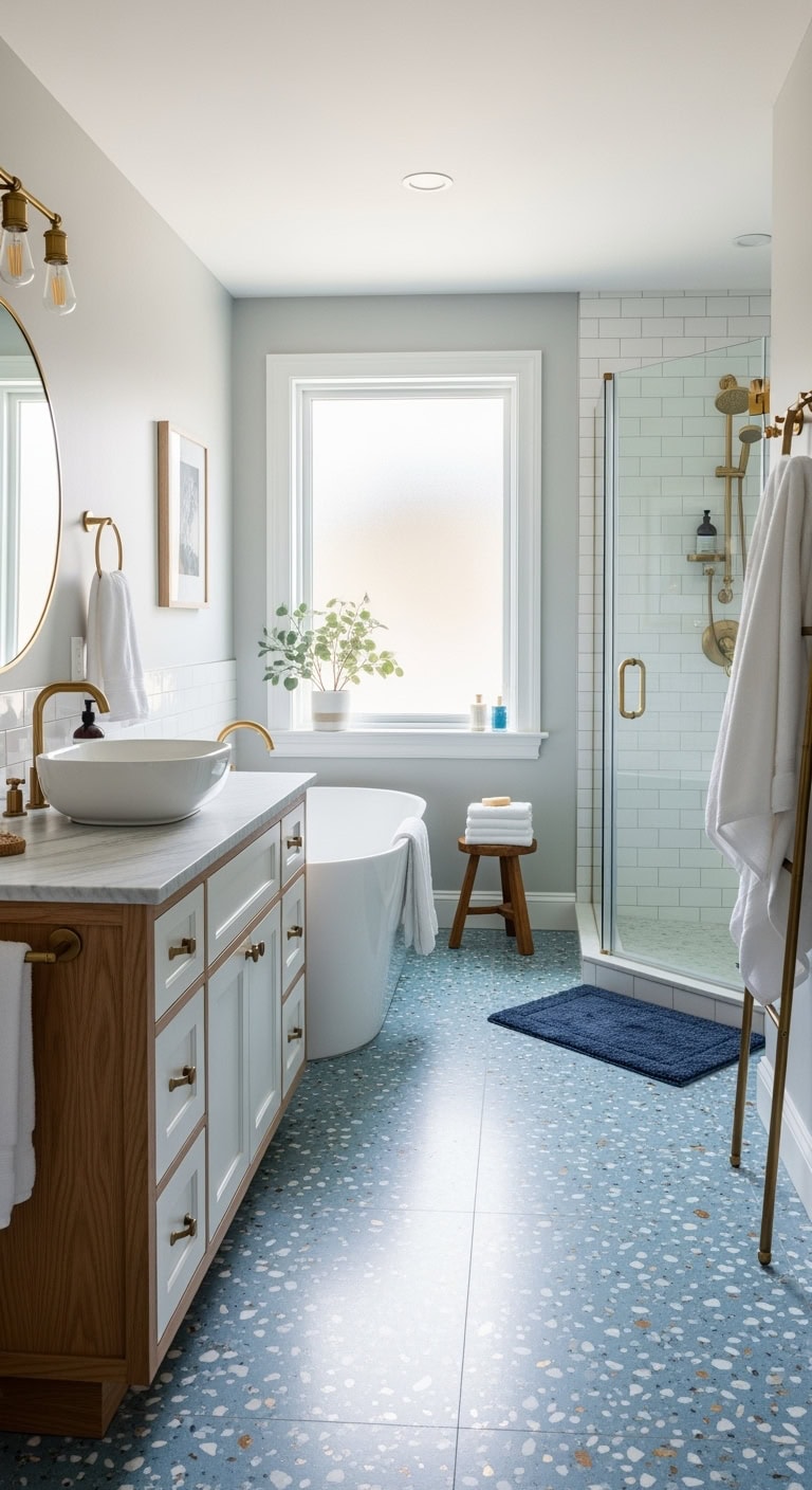 striking blue terrazzo floor patterns