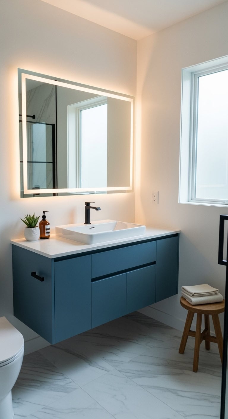 sophisticated minimalist blue vanity system