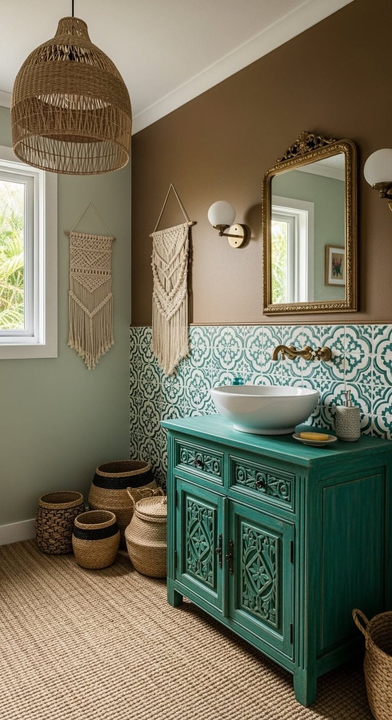 hand painted teal bohemian vanity