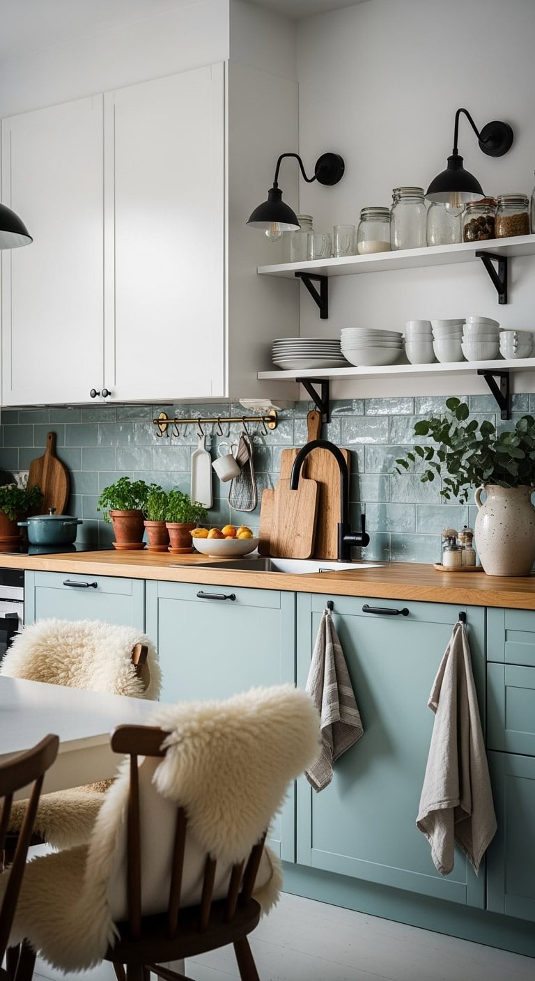 cozy scandinavian aqua kitchen