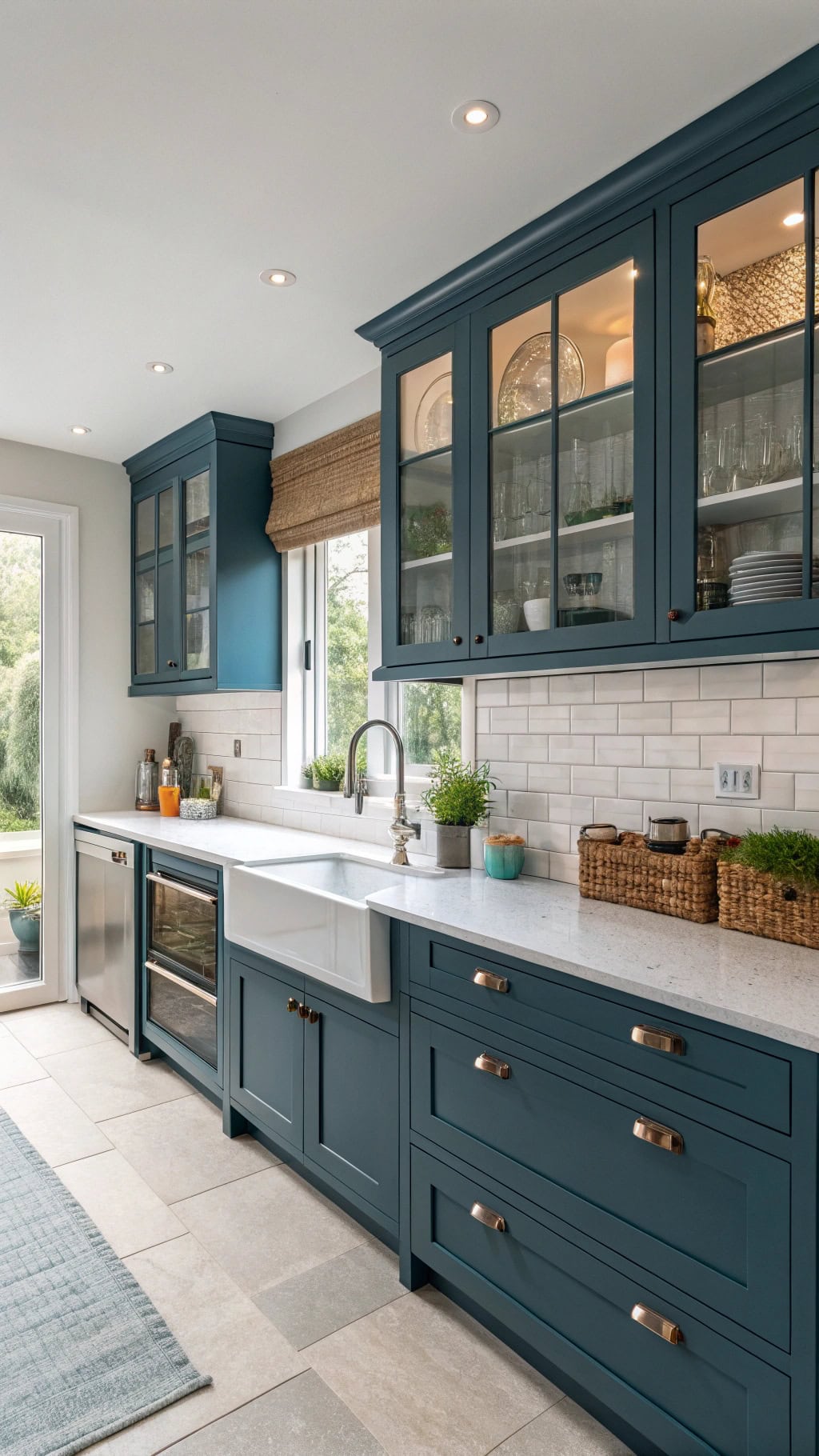 petrol blue shaker cabinets
