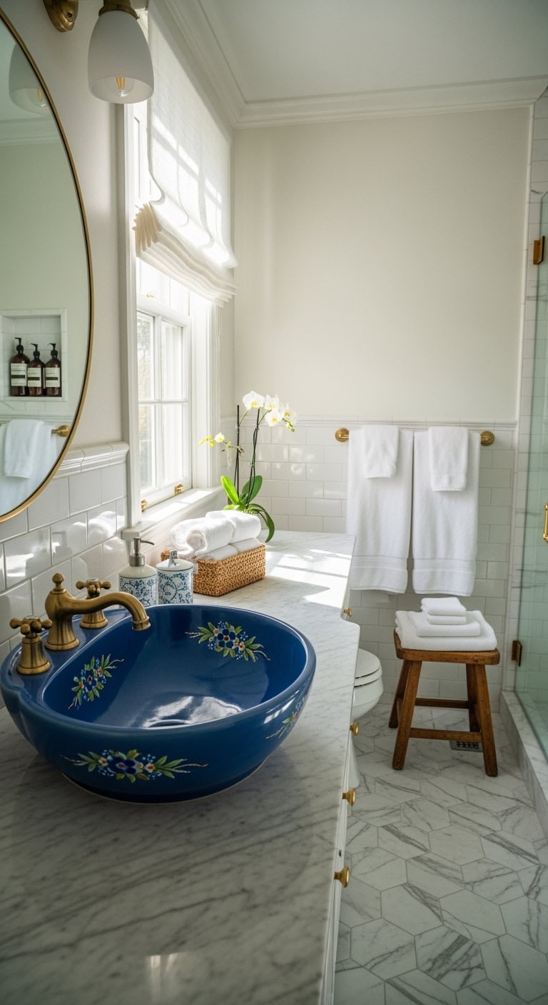 blue porcelain bathroom statement piece