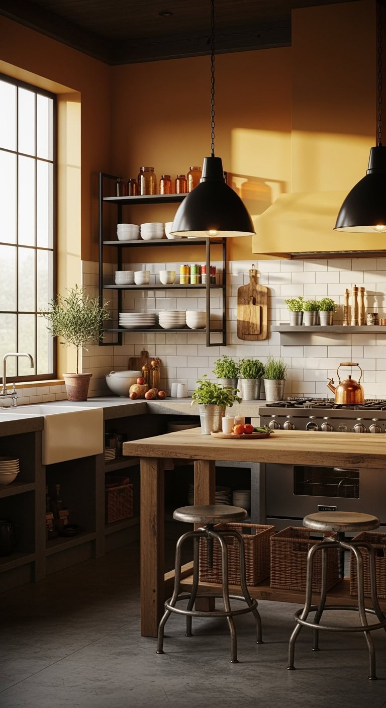 industrial mustard kitchen vibes