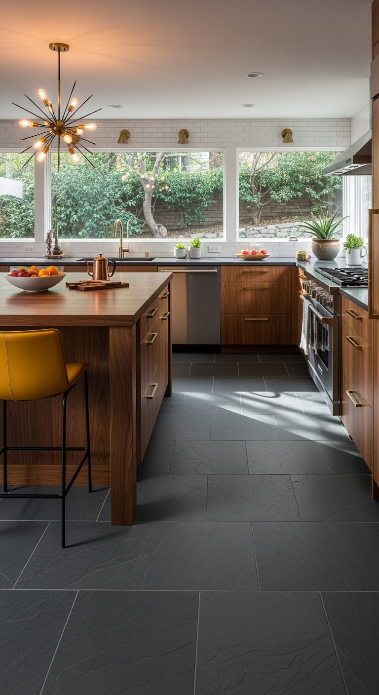sophisticated timeless midcentury modern stone flooring