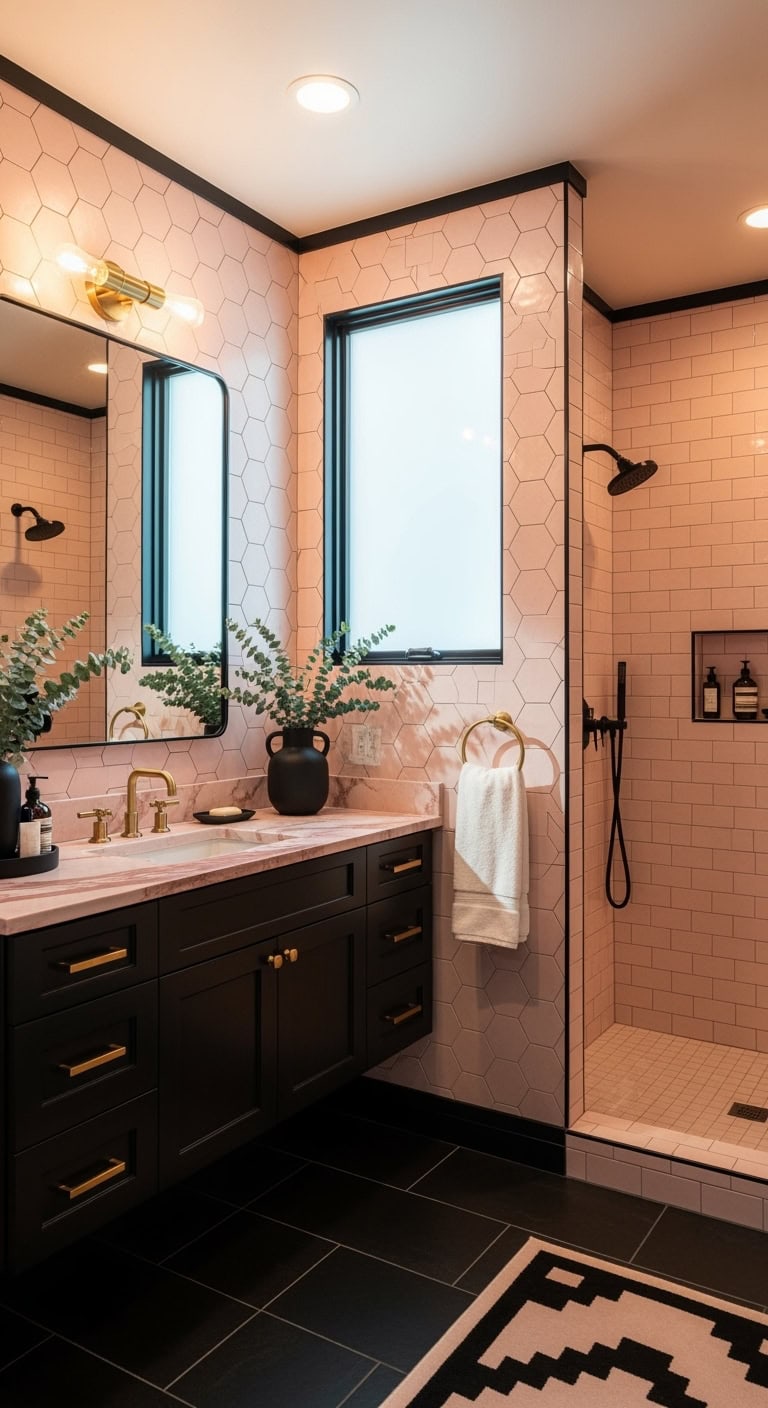 charcoal grout elevates tile definition