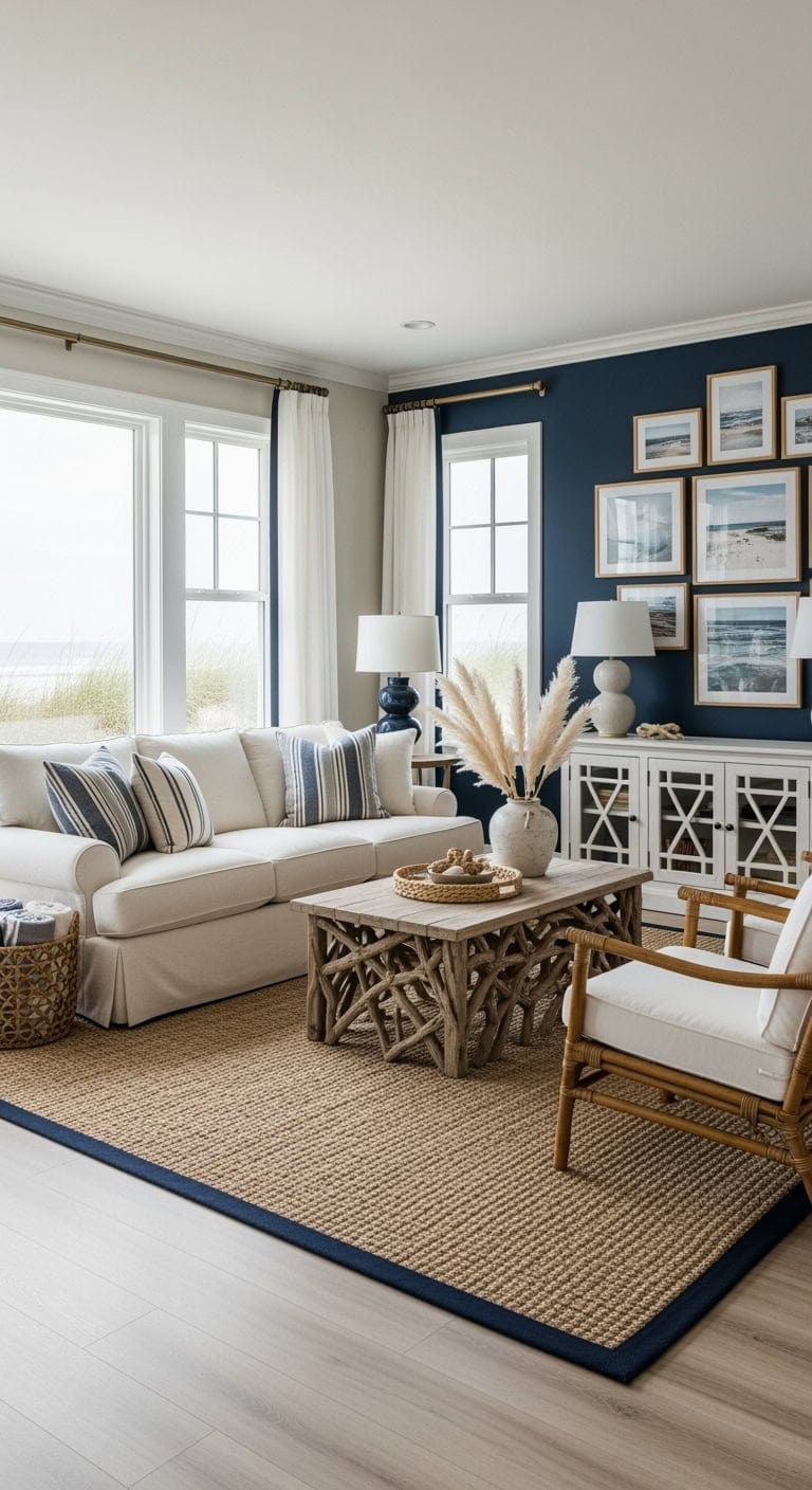 navy accent cream linen