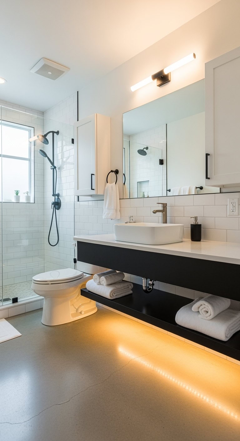 sophisticated floating black vanity design