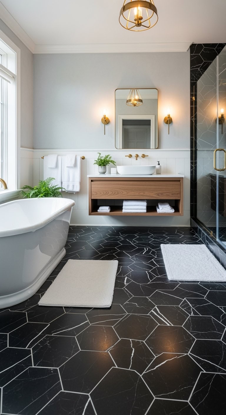 modern black marble hexagons