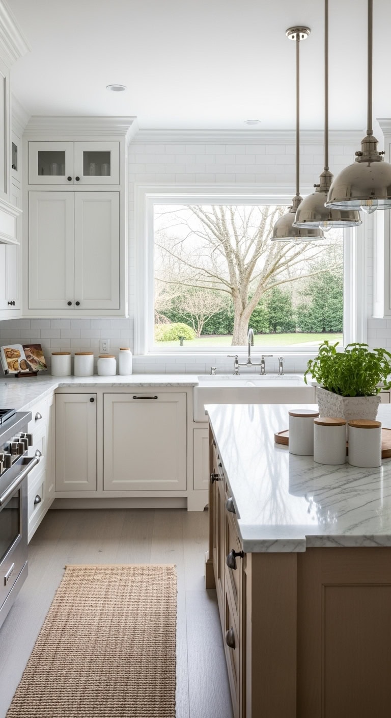 transitional white kitchen details