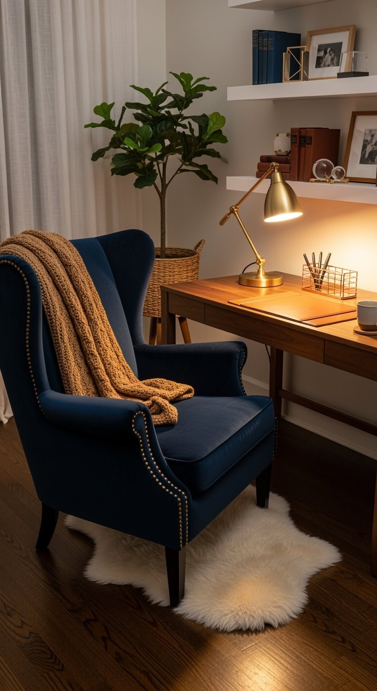 luxurious midnight blue velvet chair