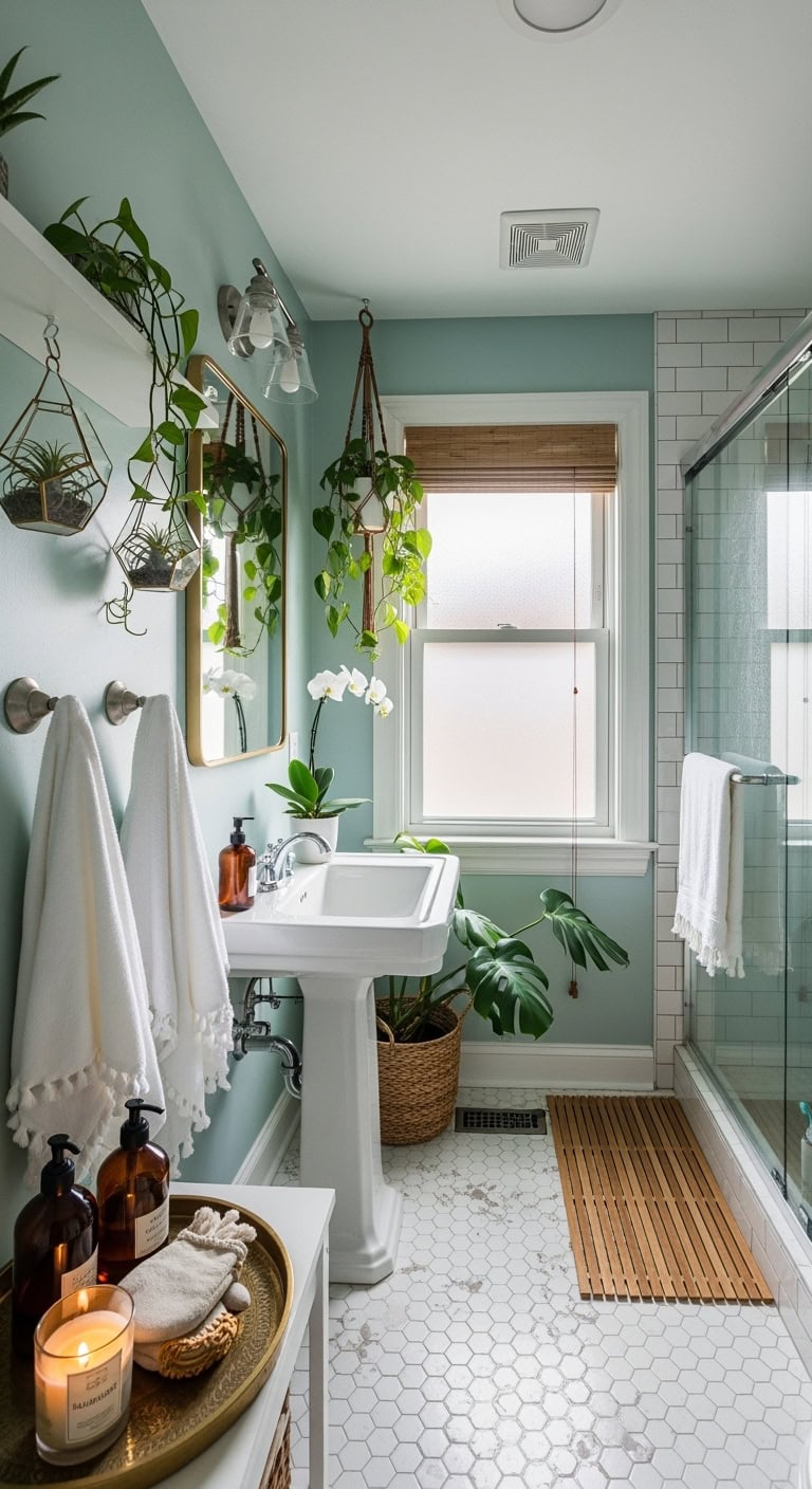 tropical bathroom plant display ideas