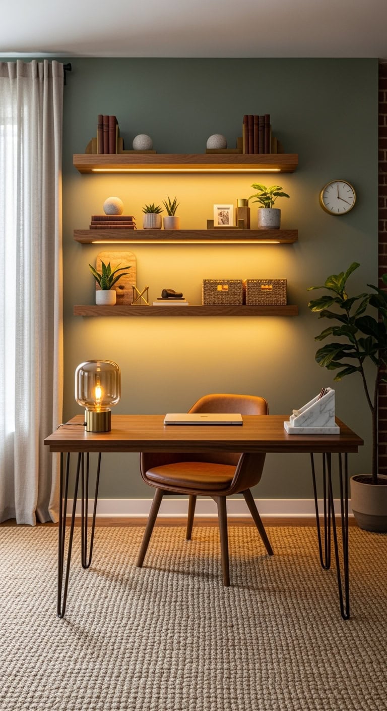 maximize space with floating shelves