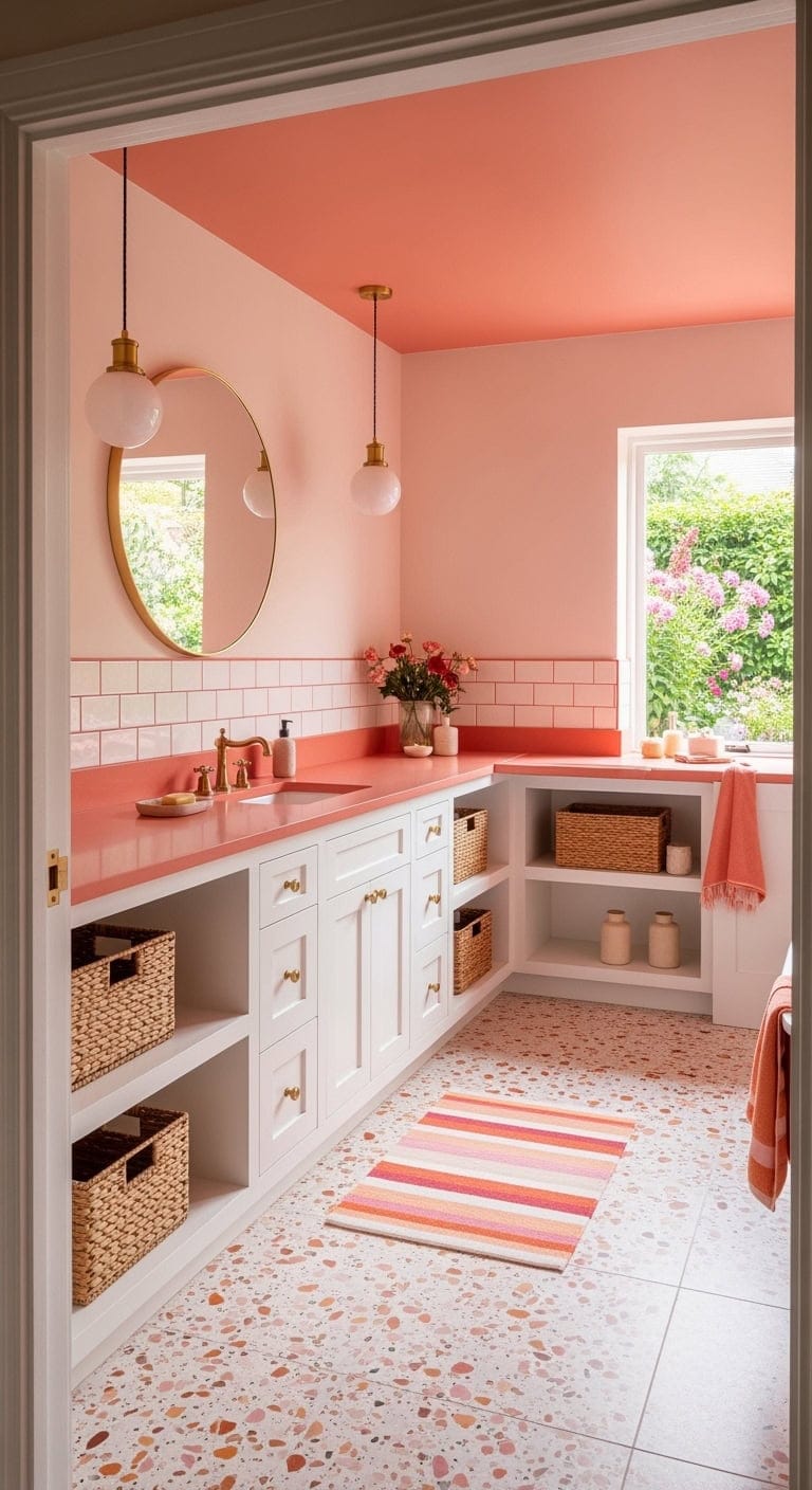speckled pink orange terrazzo floors