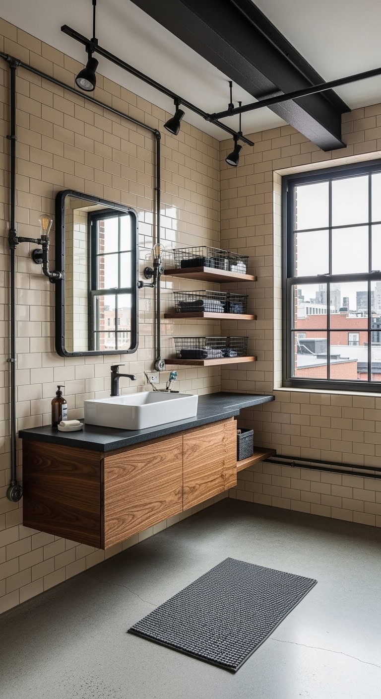 industrial exposed pipe bathroom