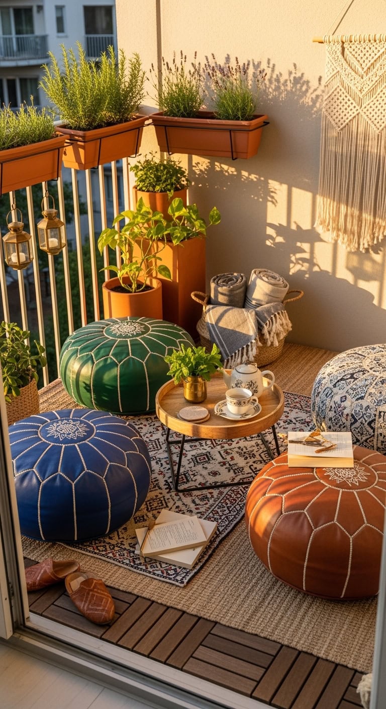 colorful cozy outdoor boho seating