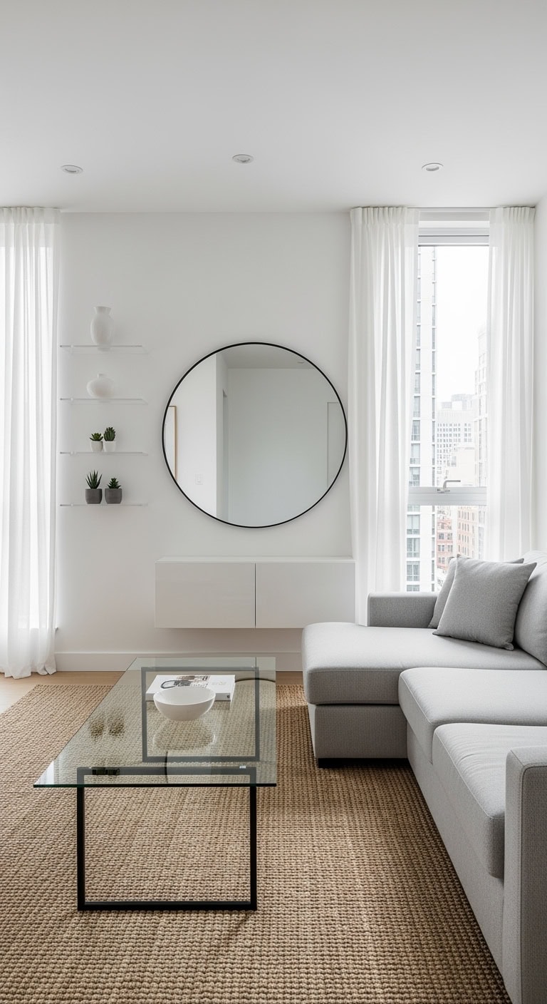 streamlined neutral minimalist living room