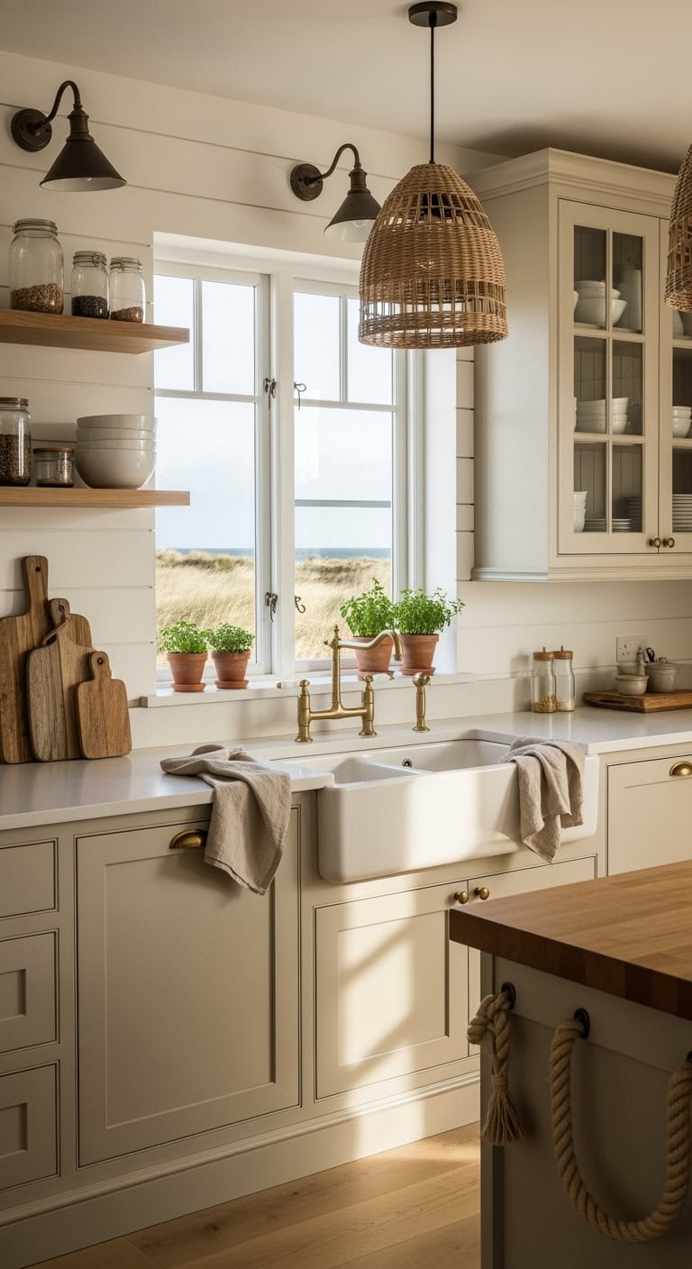 coastal farmhouse kitchen aesthetic