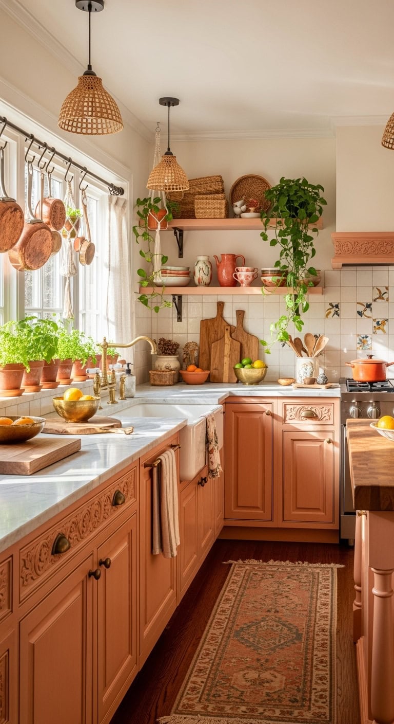 bohemian peach cabinet styling