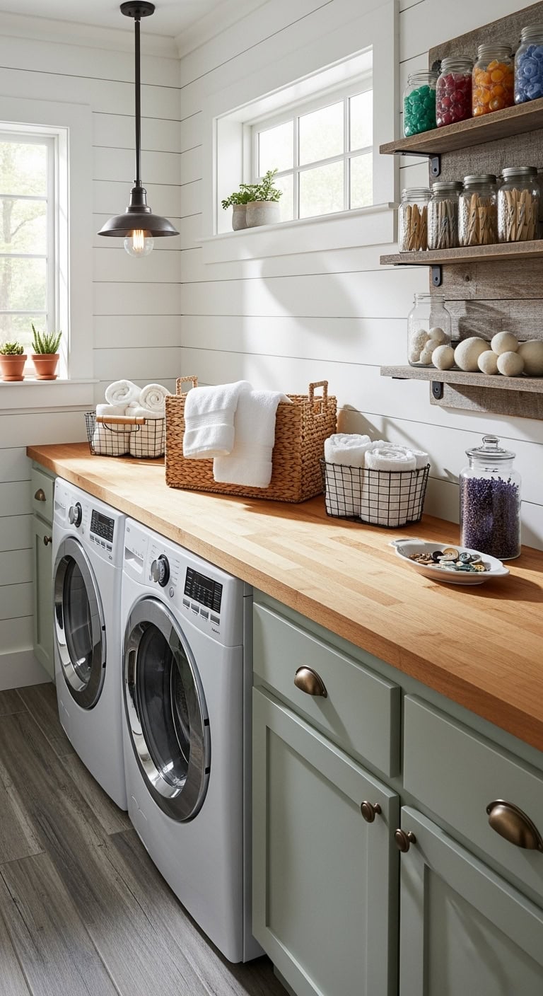 farmhouse inspired vintage laundry storage charm