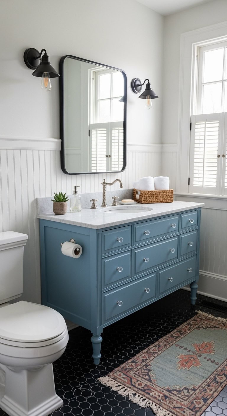 vintage powder blue vanity restoration