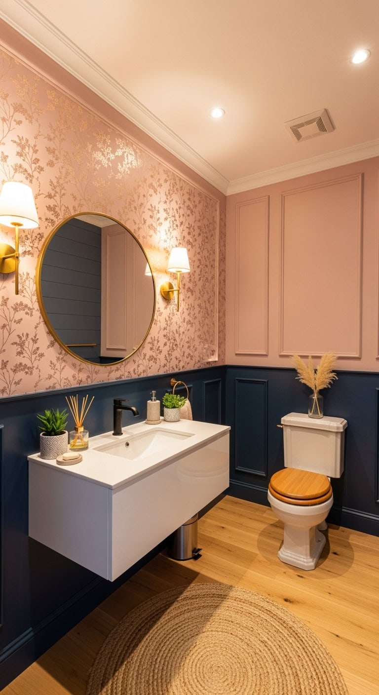 glamorous jewel toned powder room transformation