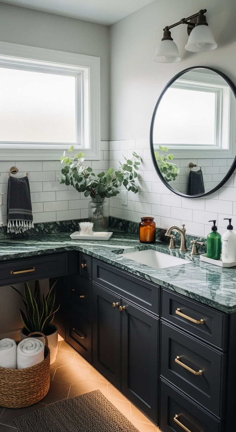 moody luxurious bathroom with marble accents