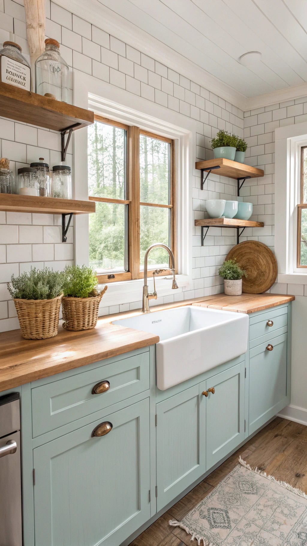 cozy blue farmhouse kitchen