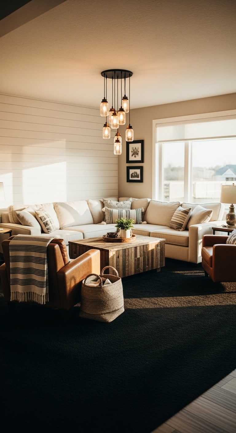 contemporary farmhouse with black carpet