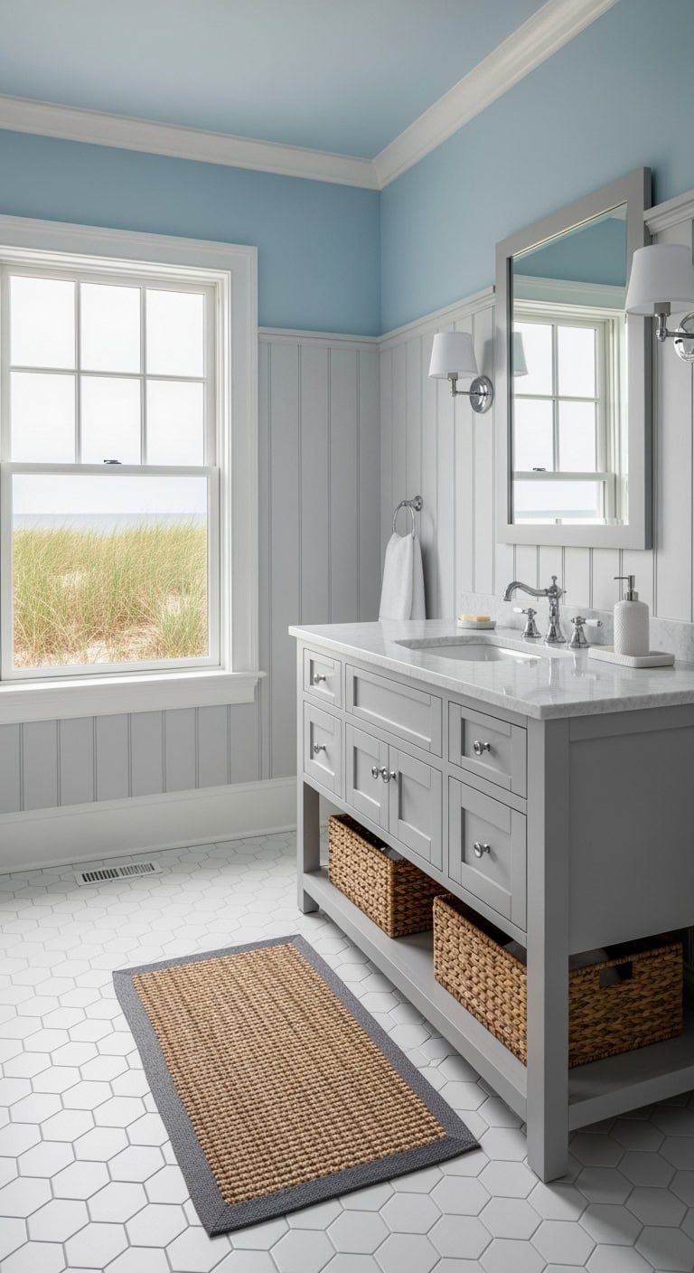 pearl gray coastal bathroom makeover