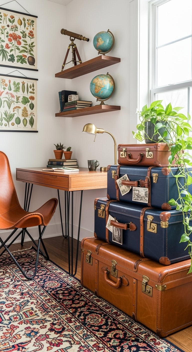vintage suitcase corner decor statement
