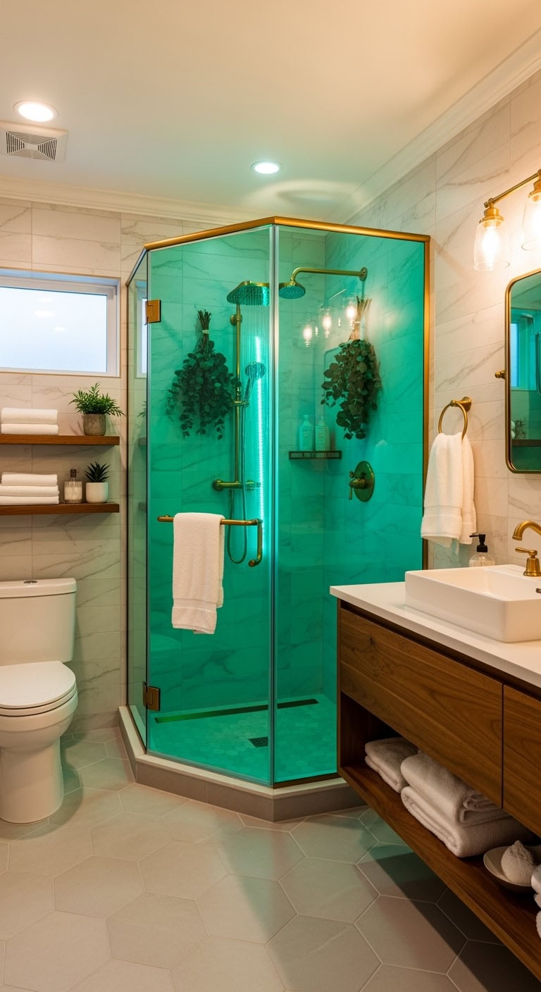 glamorous jewel toned spa like shower experience