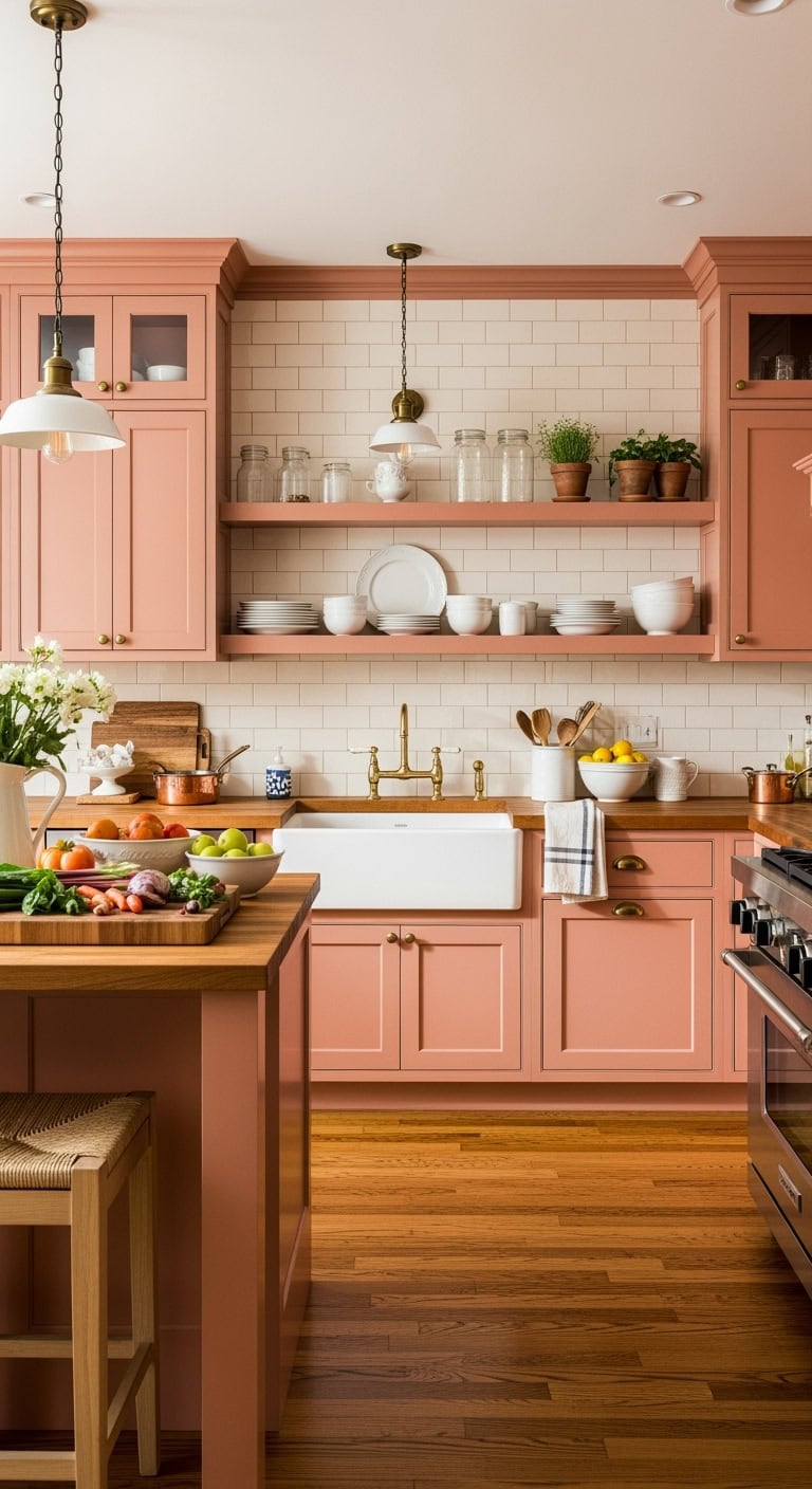 coral kitchen with charm