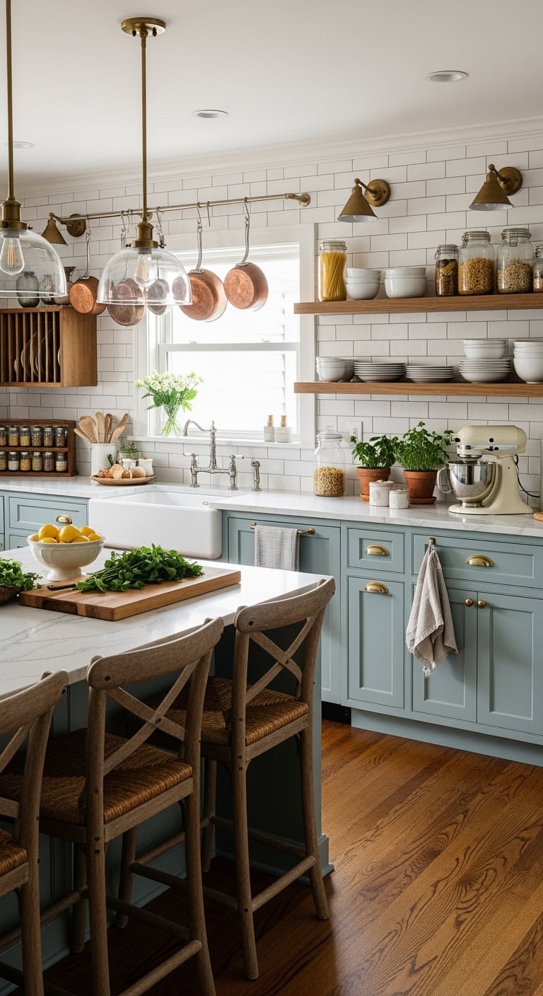 transitional aqua kitchen design