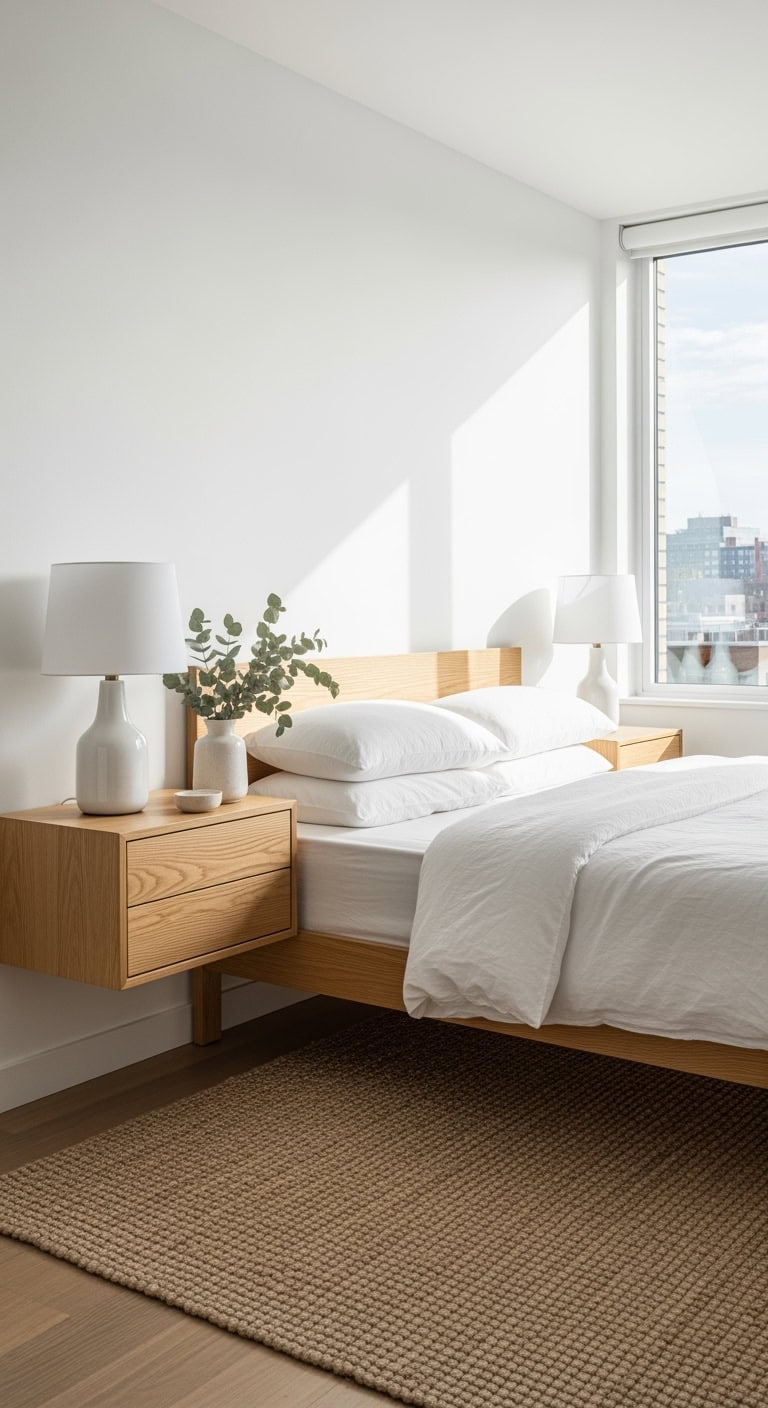 minimalist white floating platform sanctuary