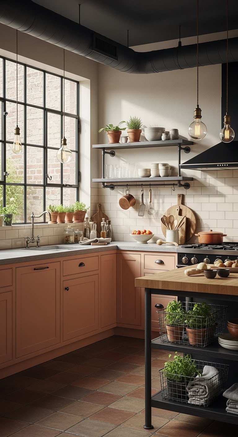 industrial peach kitchen design