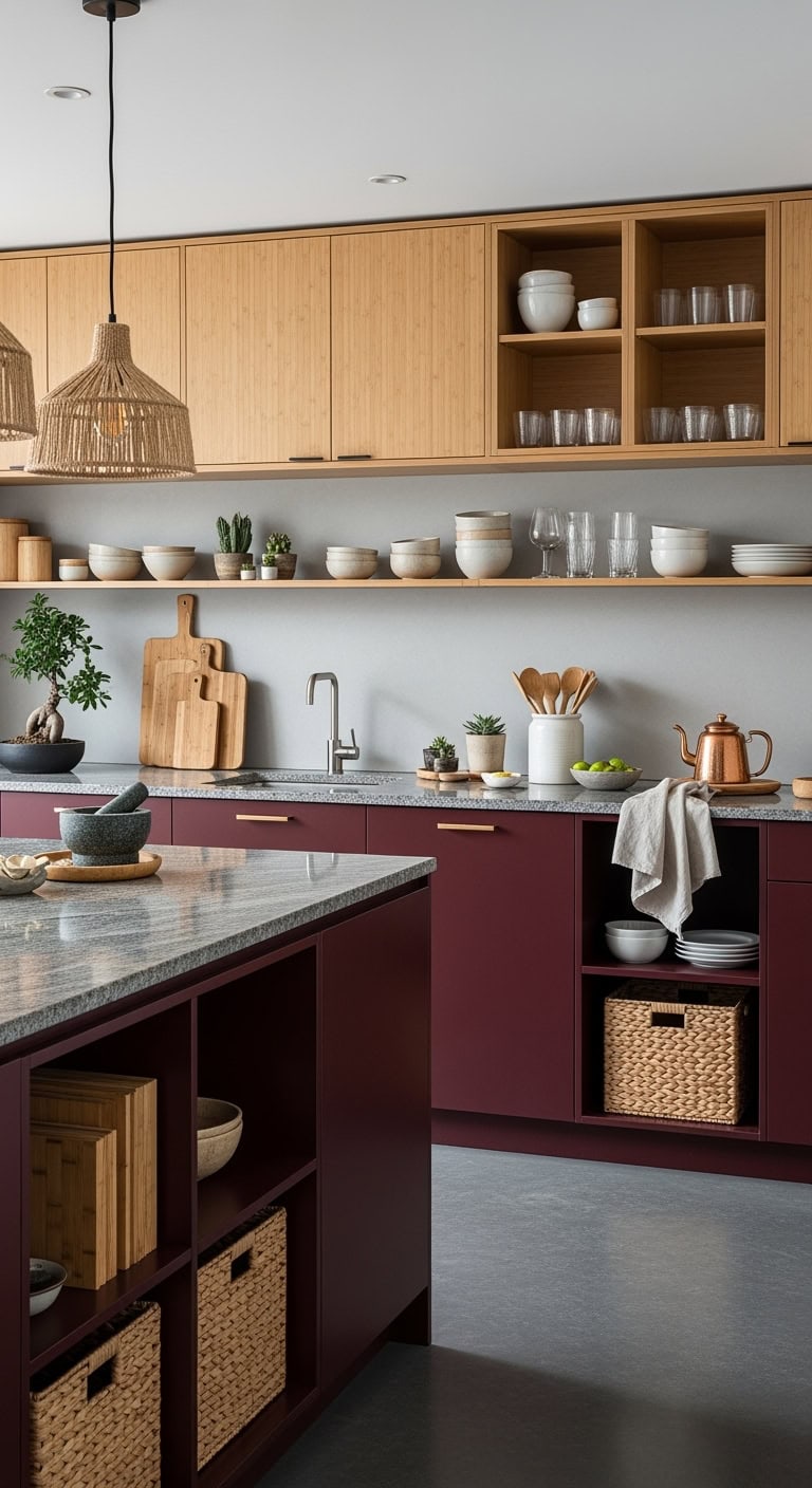 tranquil zen burgundy kitchen