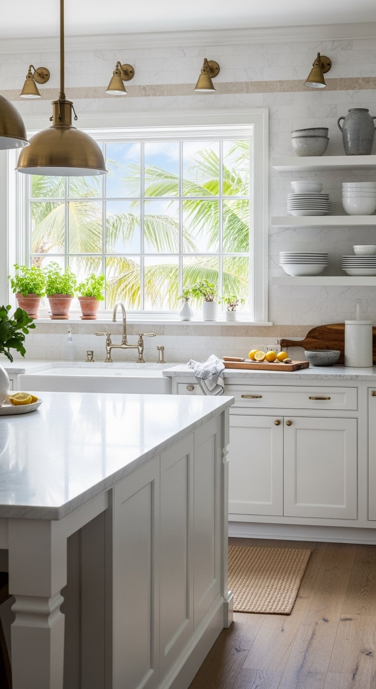 breezy beachy coastal stone backsplash