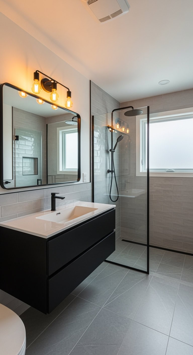 sleek moody modern minimalist bathroom