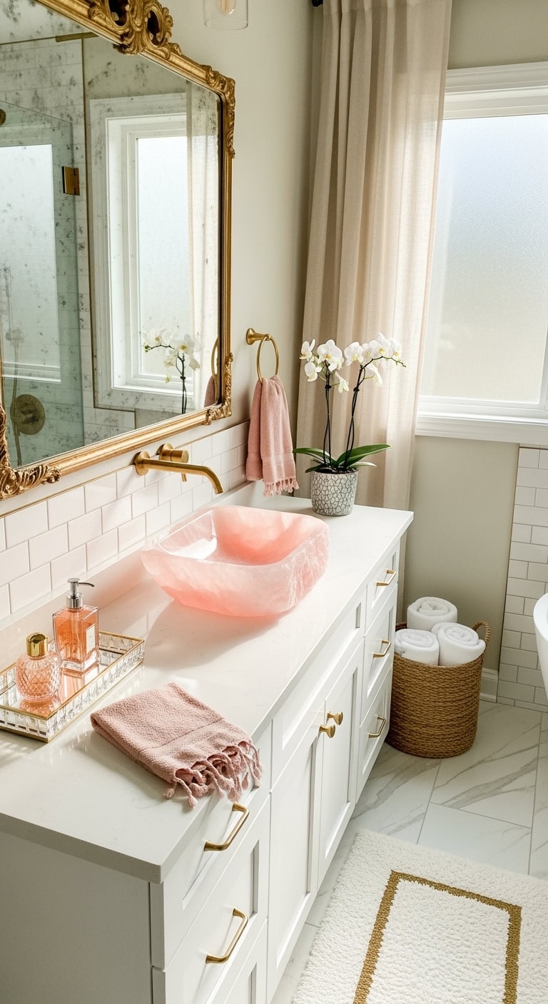 radiant rose quartz bathroom centerpiece