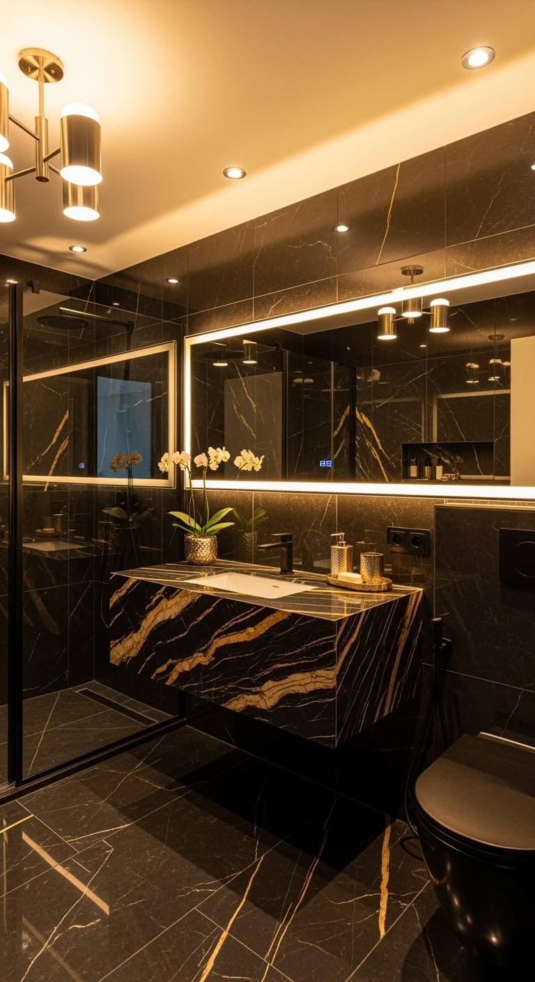 glamorous vanity gold vein marble