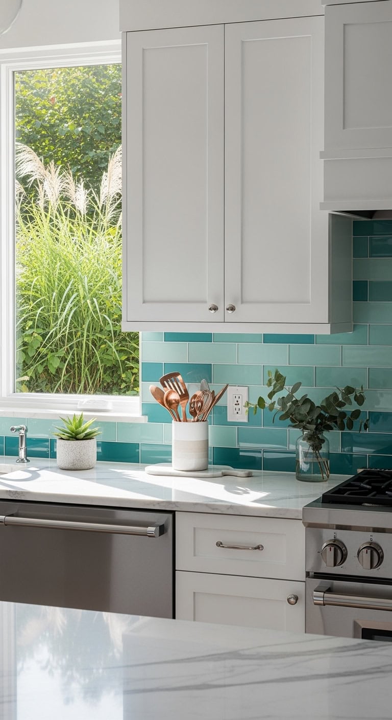 flowing gradient color shifting kitchen backsplash