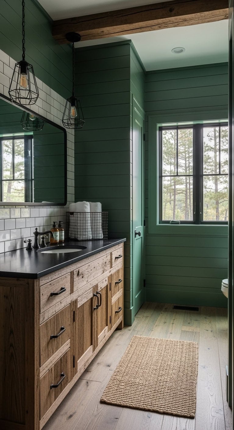 emerald shiplap farmhouse bathroom