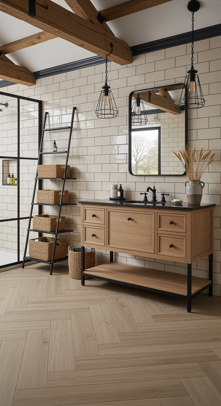 black iron with beige wood