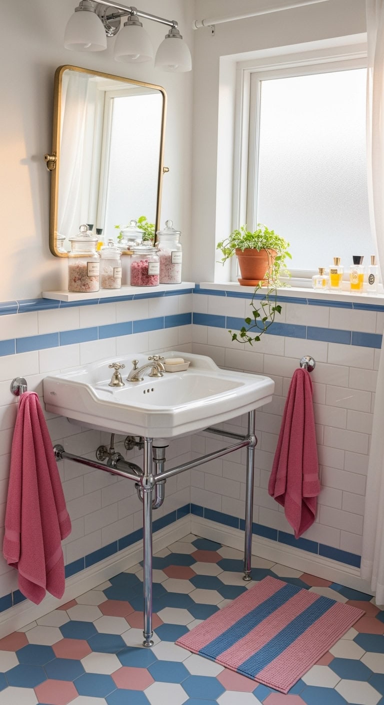 vintage pastel retro bathroom decor