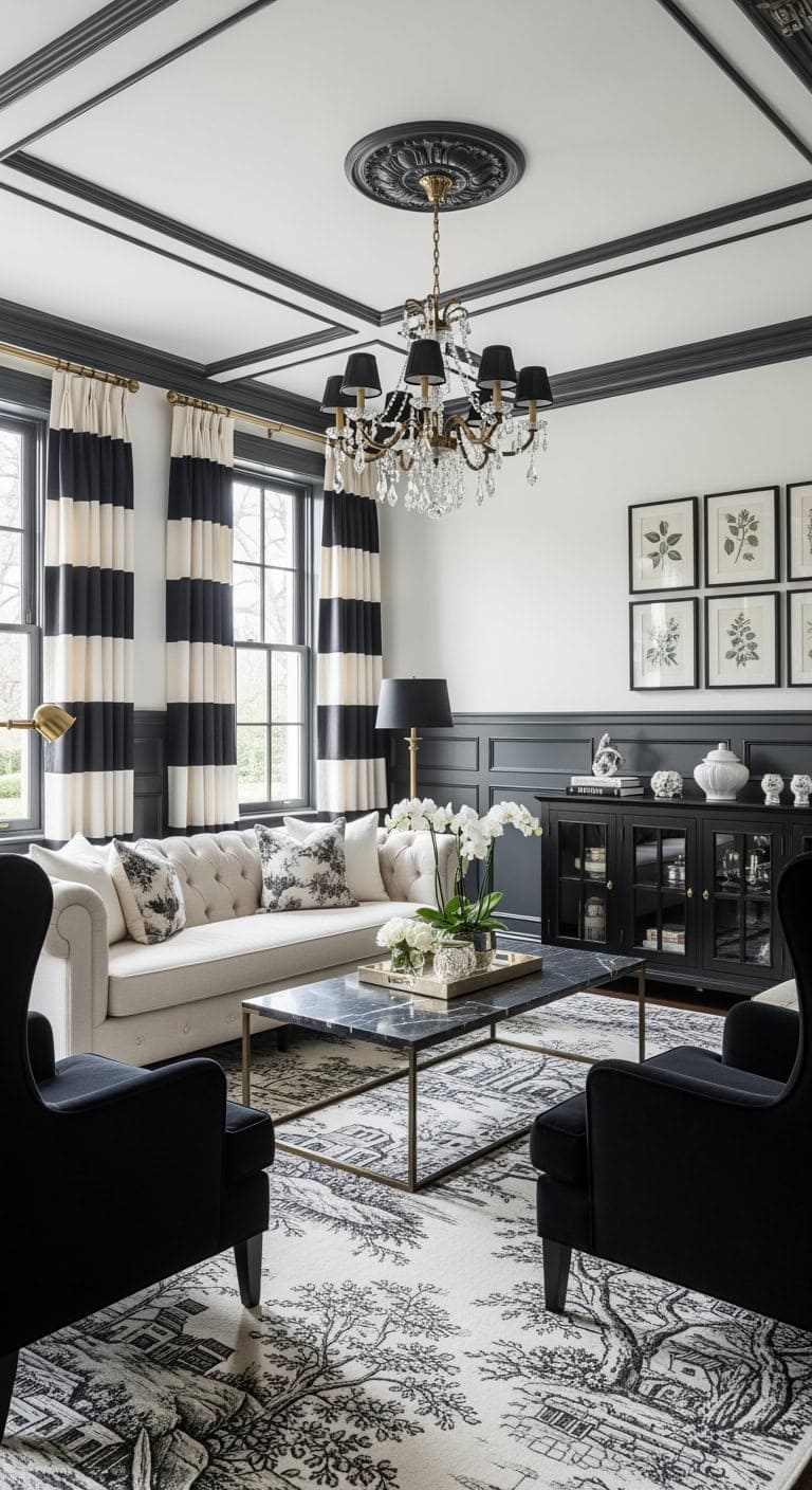 contrasting black and white traditional trim